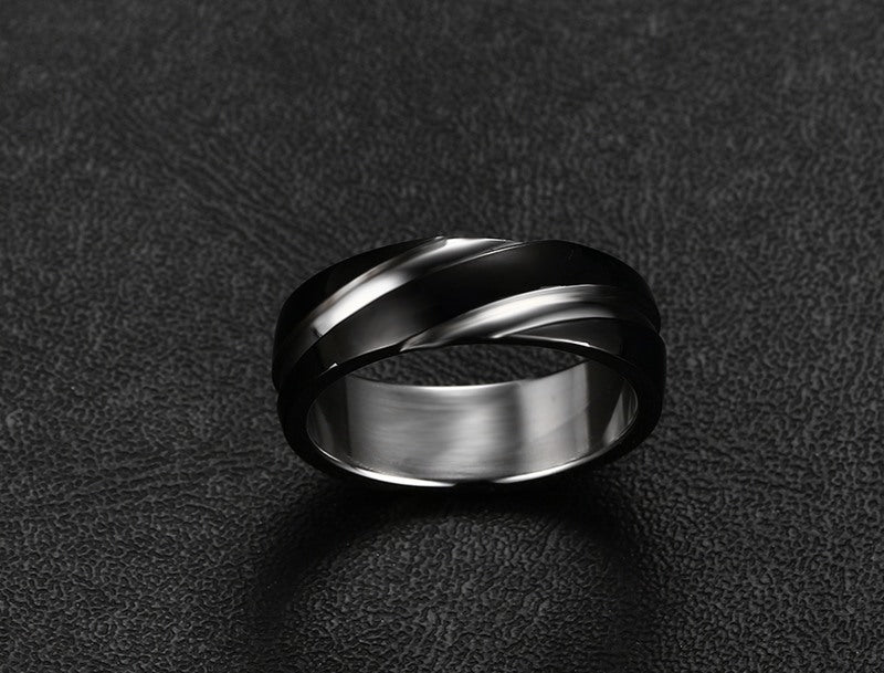 Black Titanium Steel Twill Men's Ring ⭐4.4