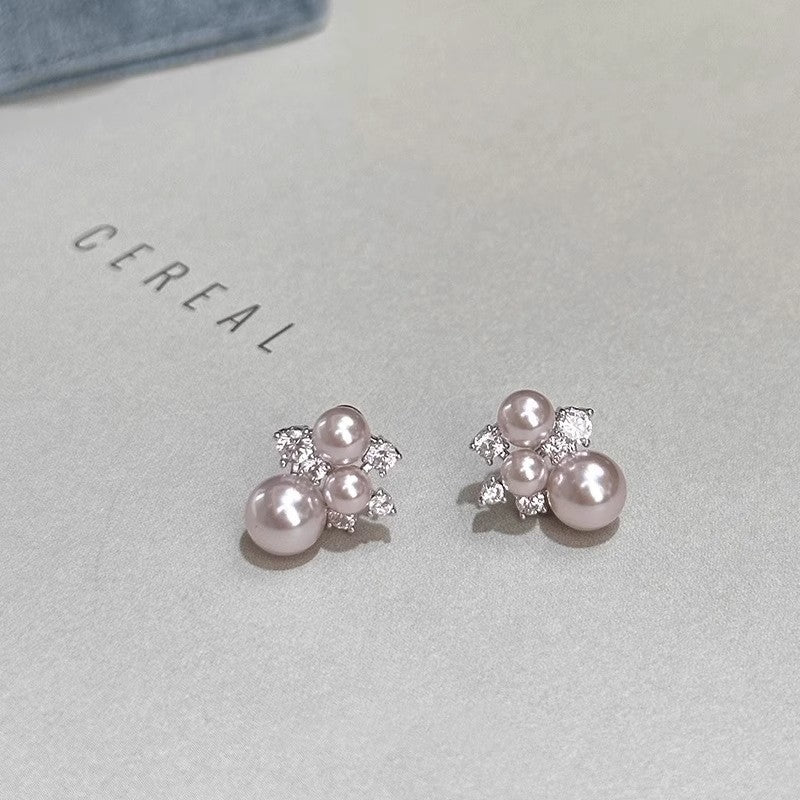 Rose Gold Pearl Zircon Stud Earrings ⭐4.7