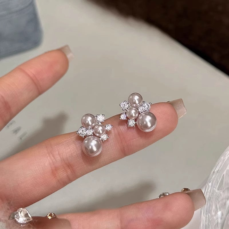 Rose Gold Pearl Zircon Stud Earrings ⭐4.7