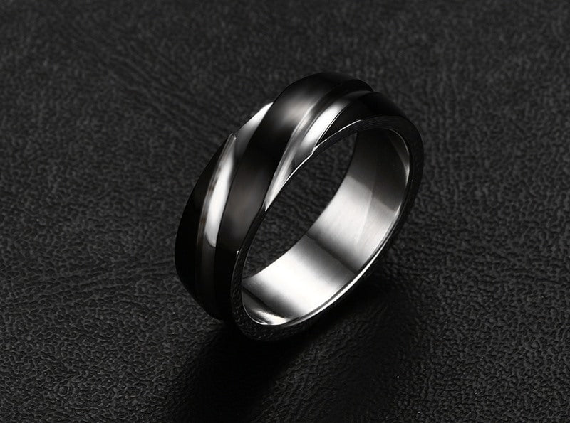 Black Titanium Steel Twill Men's Ring ⭐4.4