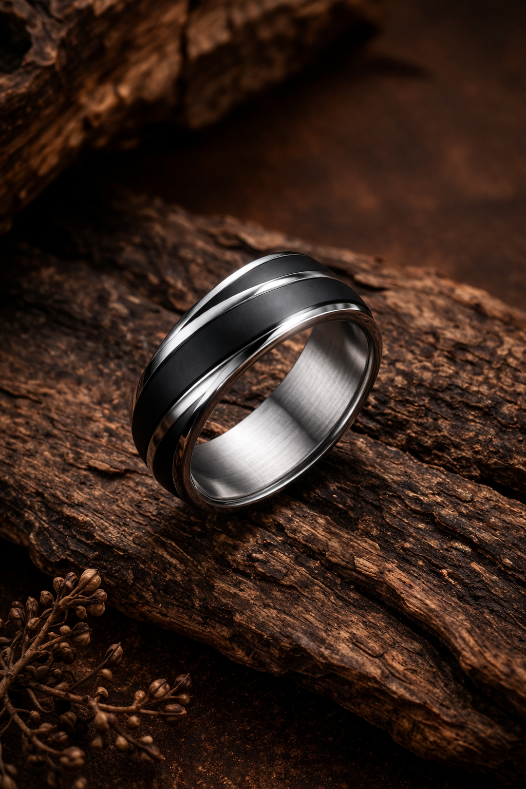 Black Titanium Steel Twill Men's Ring ⭐4.4
