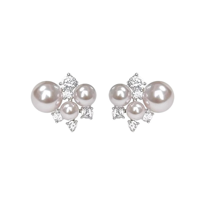 Rose Gold Pearl Zircon Stud Earrings ⭐4.7