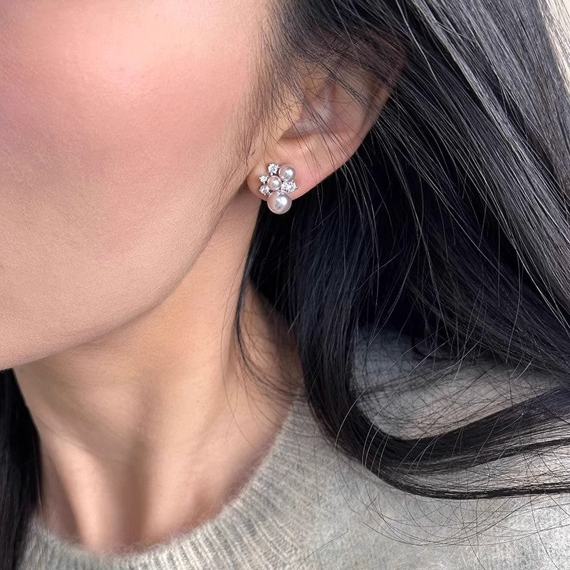 Rose Gold Pearl Zircon Stud Earrings ⭐4.7