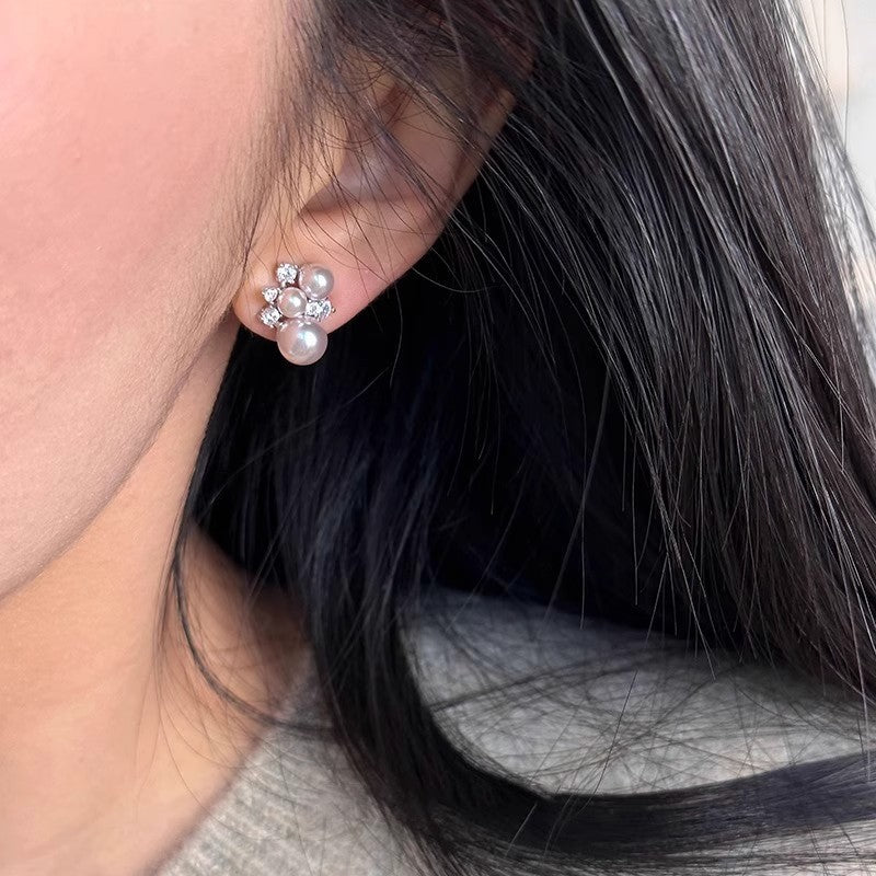 Rose Gold Pearl Zircon Stud Earrings ⭐4.7