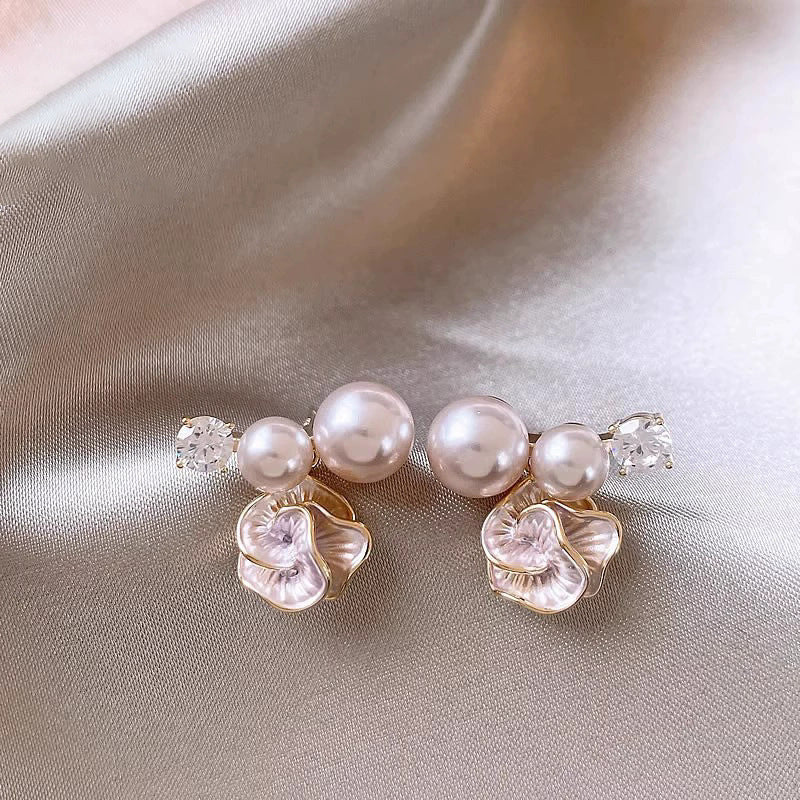 Pearl Flower CZ Stud Earrings set ⭐4.7